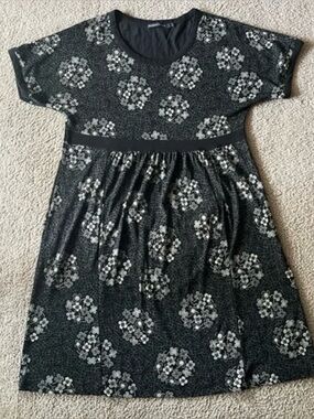 Gudrun Sjoden Black Floral Hortensia Tunic Dress L Organic Cotton Boho Lagenlook